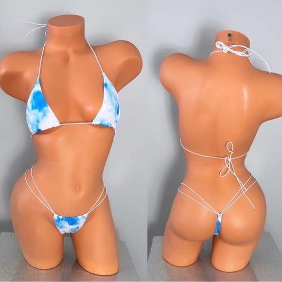 Sky micro g string mini thong bikini blue white for woman - Picture 4 of 8